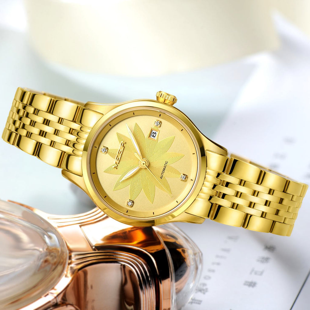 Golden Bloom Automatic Watch for Women | Noventra Chroniq