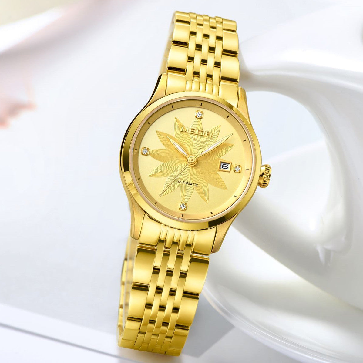 Golden Bloom Automatic Watch for Women | Noventra Chroniq