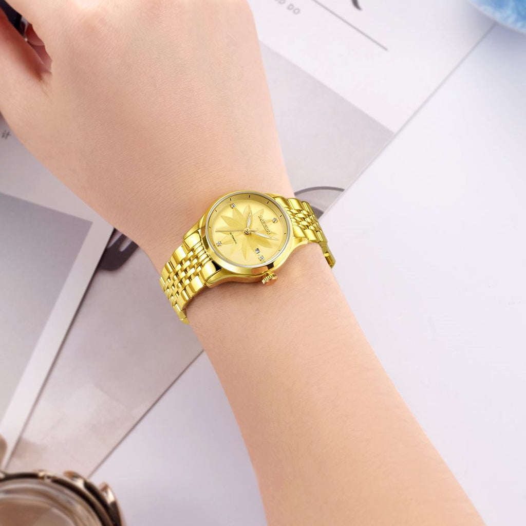 Golden Bloom Automatic Watch for Women | Noventra Chroniq