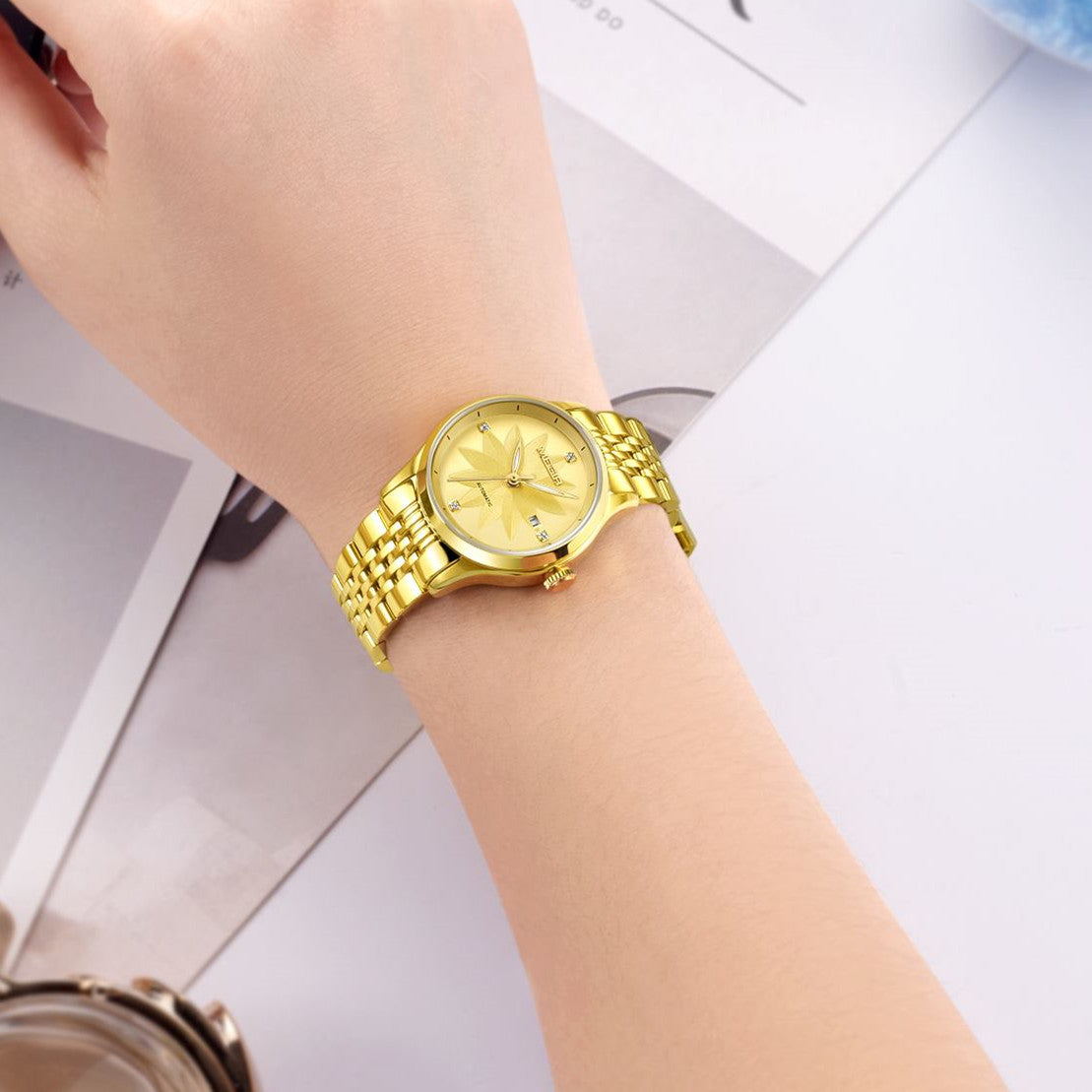 Golden Bloom Automatic Watch for Women | Noventra Chroniq