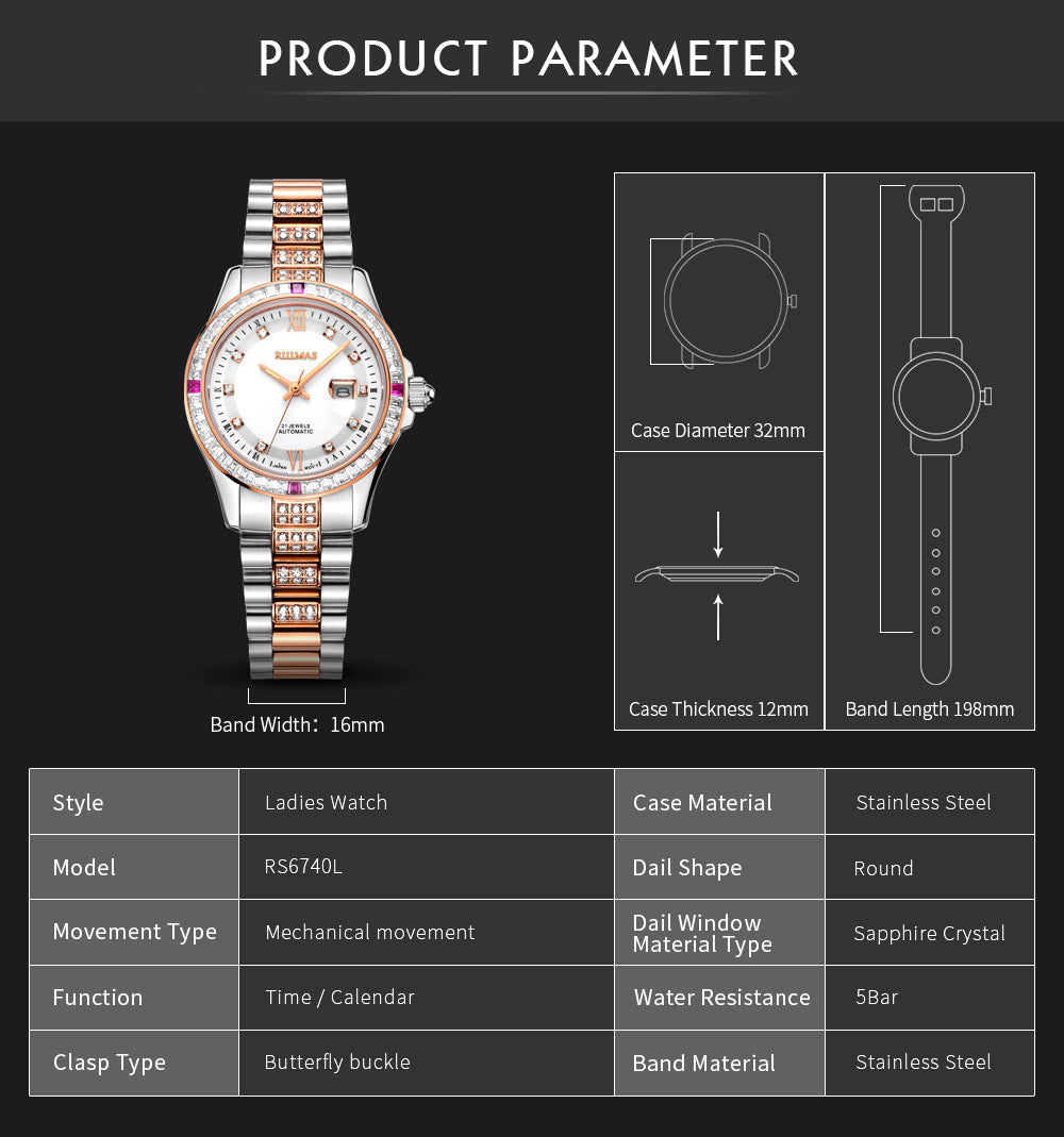 Éclat Baguette Automatic Women's Watch | Noventra Chroniq