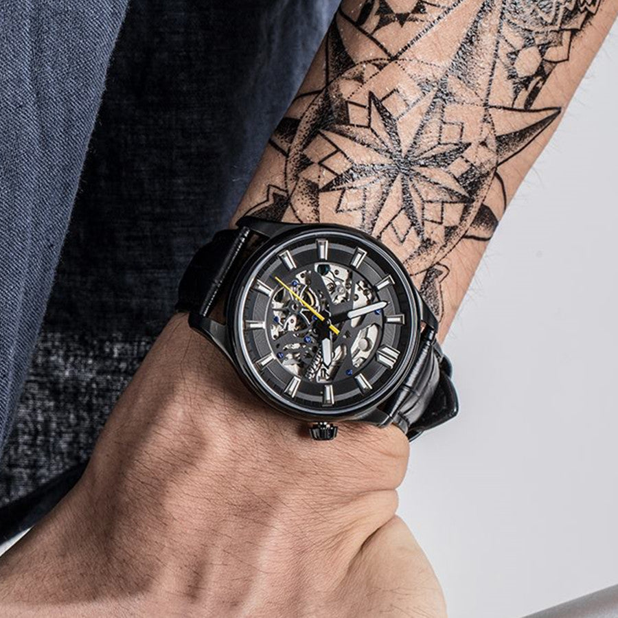 Obsidian Skeleton Automatic Men's Watch | Noventra Chroniq