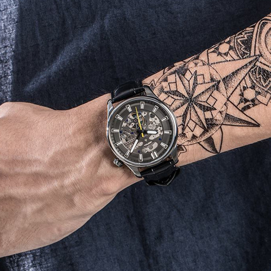 Obsidian Skeleton Automatic Men's Watch | Noventra Chroniq
