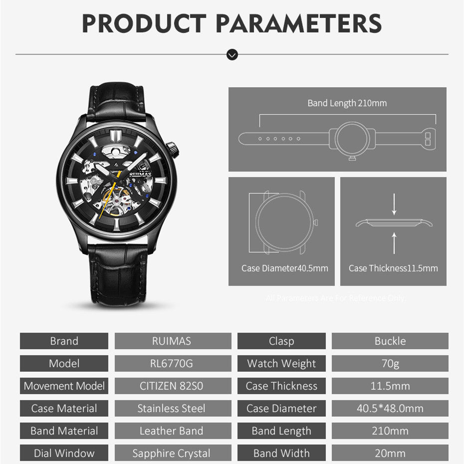 Obsidian Skeleton Automatic Men's Watch | Noventra Chroniq